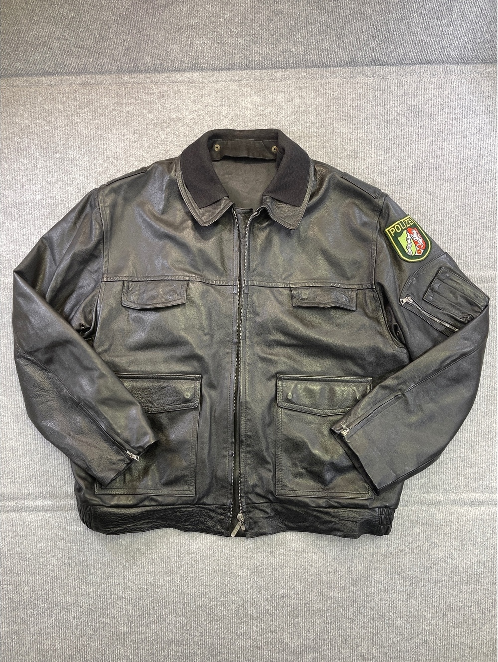 Vintage German Police Leather Jacket Bomber Flight Flightjacket Black Mens XL L
